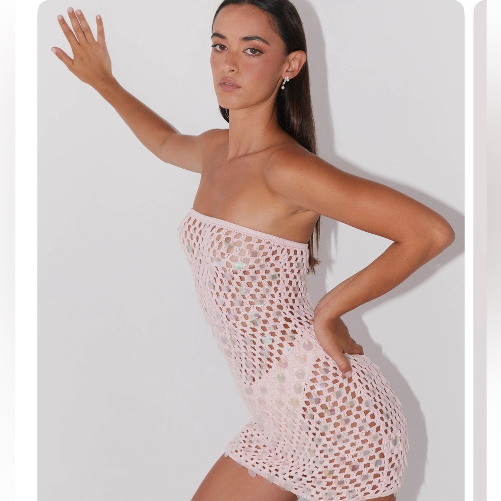BNWT PEPPERMAYO MONTANA SEQUIN CROCHET MINI DRESS PINK